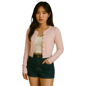 Zara Womens Cardigan Sweater Small Pink Lightweight Long Sleeve Coquette Barbie